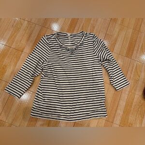 J. Crew Black and White Embellished Striped Long Sleeve Top- XL
